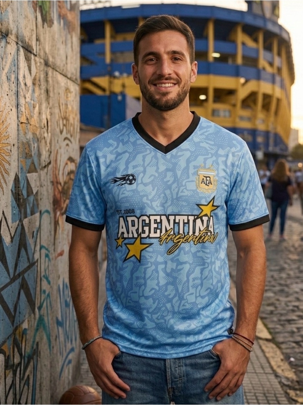 ⚽️ Argentina Light Blue Men's V-Neck Soccer Football Shirt Jersey ⚽️